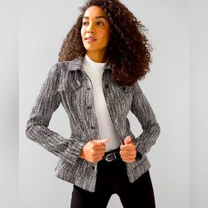 White House Black Market Boucle Trucker Jacket / Size XXS / Black and White